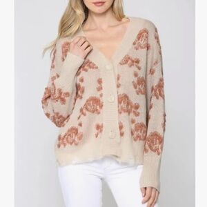 Fate by LFD Flora Knit Distressed Beige Tan Oversized Cardigan Size Medium